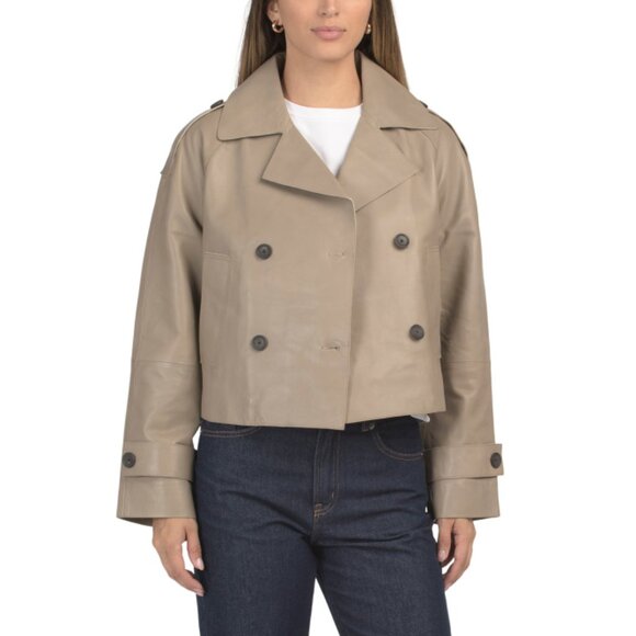 BOD & CHRISTENSEN Lush Leather Cropped Trench Coat - Picture 1 of 2